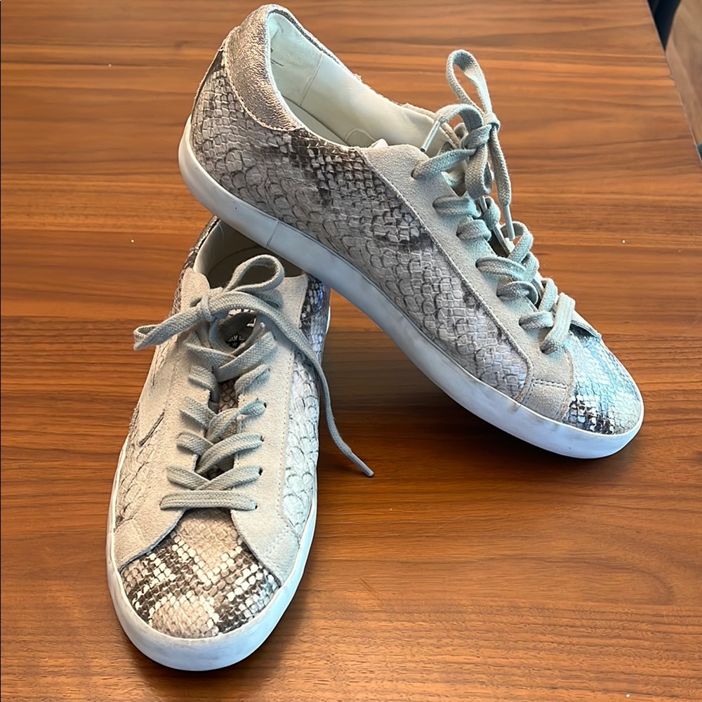 Sam Edelman Gray and White Snakeskin Sneakers